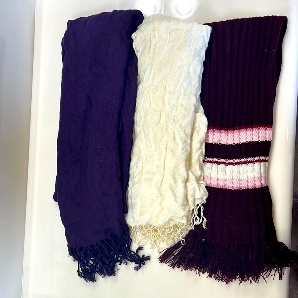 Set of Three Scarves - Purple, Cream, and Maroon